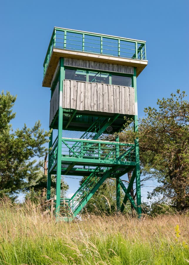 Summer landscape with a bird-watching tower by the sea, Kabli, PÃ¤rnu County, Estonia