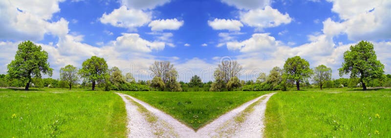 Summer landscape and cross road