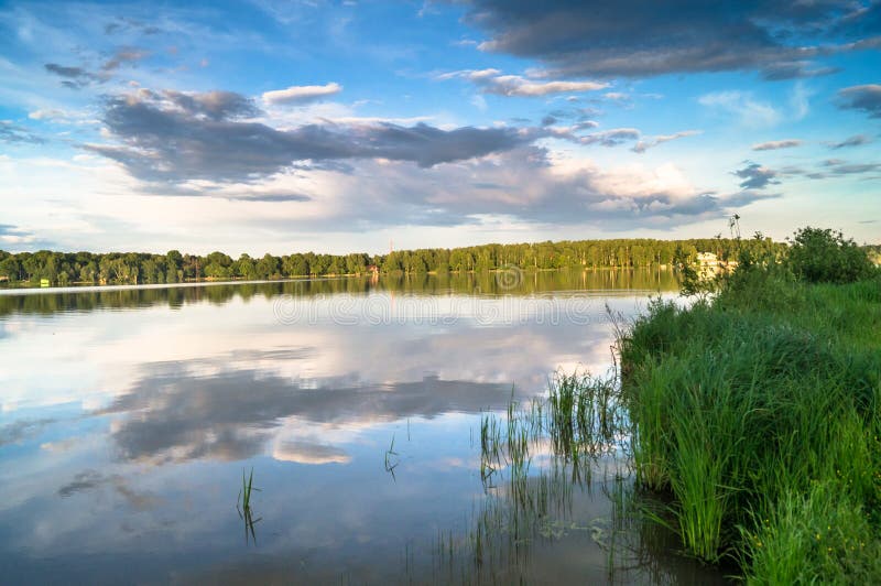 Summer Landscape on the Lake Biserovo, Moscow Region, Russia. Stock ...