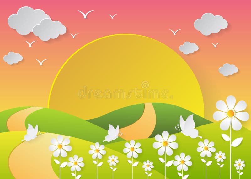 Summer landscape with meadows and flowers vector illustration Summer landscape with meadows and flowers vector illustration