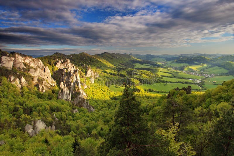 Summer landscape in mountains and the dark blue