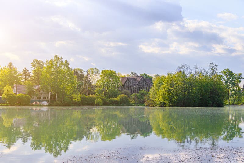 Summer Landscape Sunrise On The Lake Morning Light Reflection In The