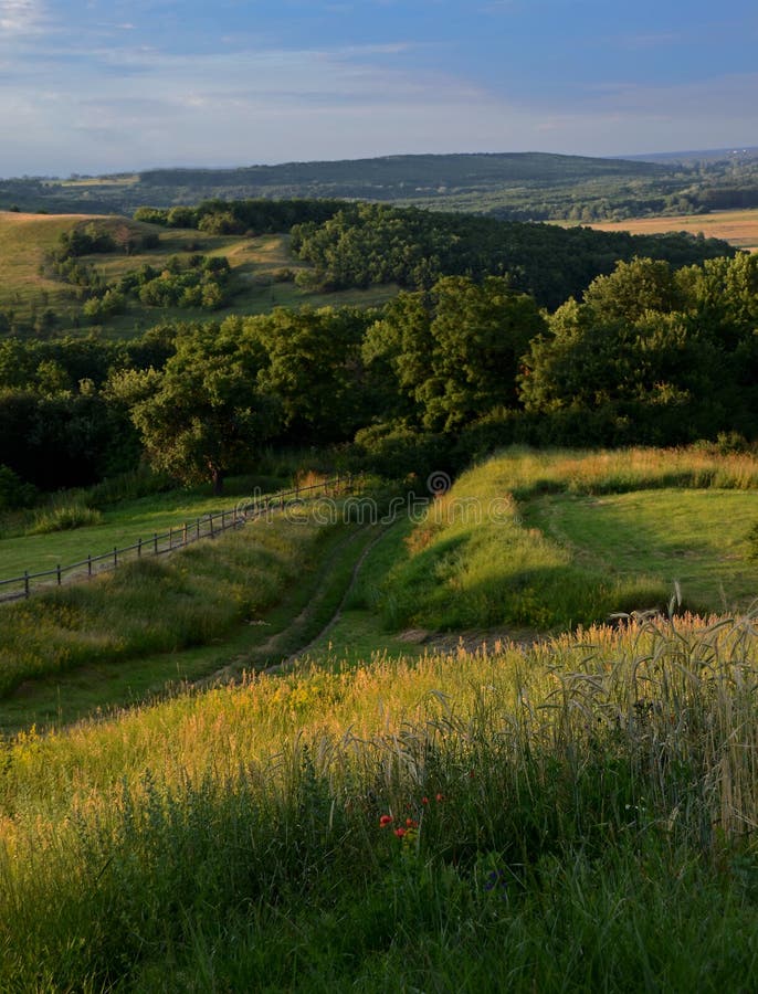 Summer landscape with unpaved roads among high green hills royalty free stock image Summer landscape with unpaved roads among high green hills royalty free stock image