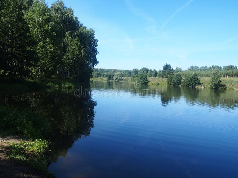 Summer Landscape. View of the River, Trees, River Bank Stock Photo ...