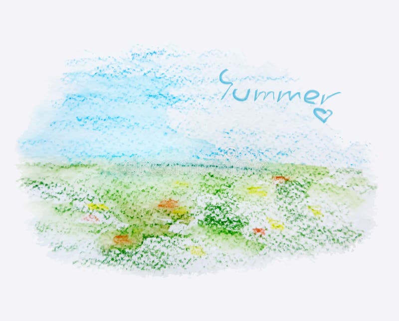 Summer landscape, watercolor illustration, vector vector illustration Summer landscape, watercolor illustration, vector vector illustration
