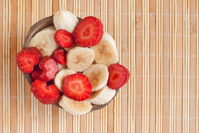 Summer Lunch Cut Bananas and Strawberries Stock Photo Image of