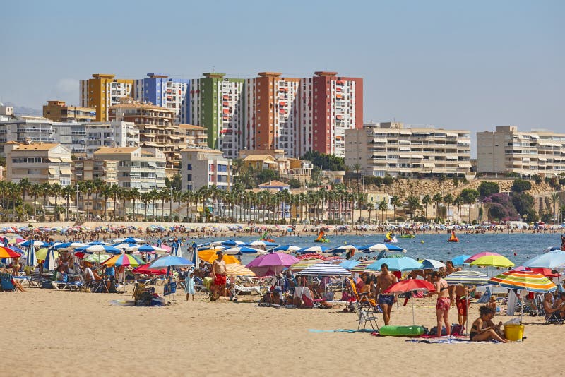 Summer in mediterranean coast. Villajoyosa beach. Valencia, Spain