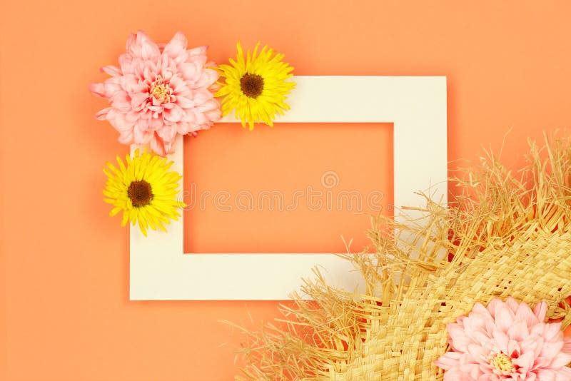 Download Summer Mockup Frame With Straw Hat Stock Image - Image of ...