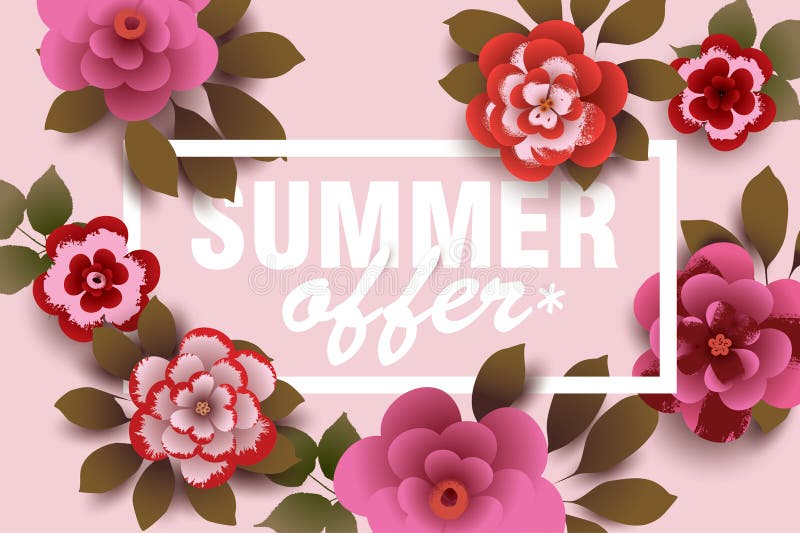 Summer Offer. Composition with flowers and leaves. stock illustration