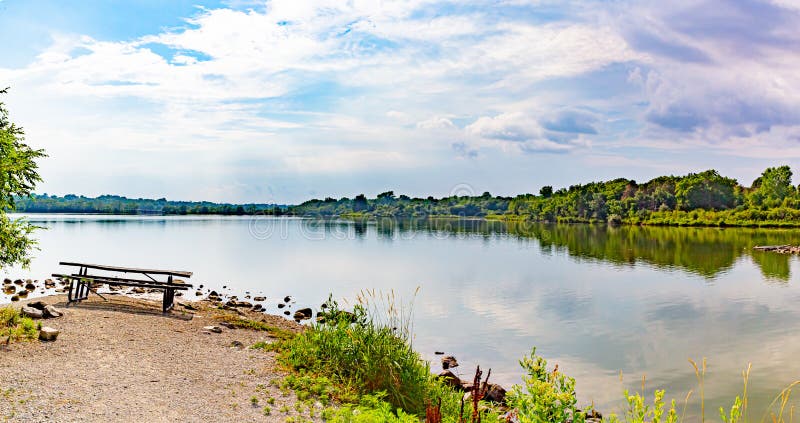 Summer in Omaha, Panorama Shoreline and Sky Reflections in the Lake at ...