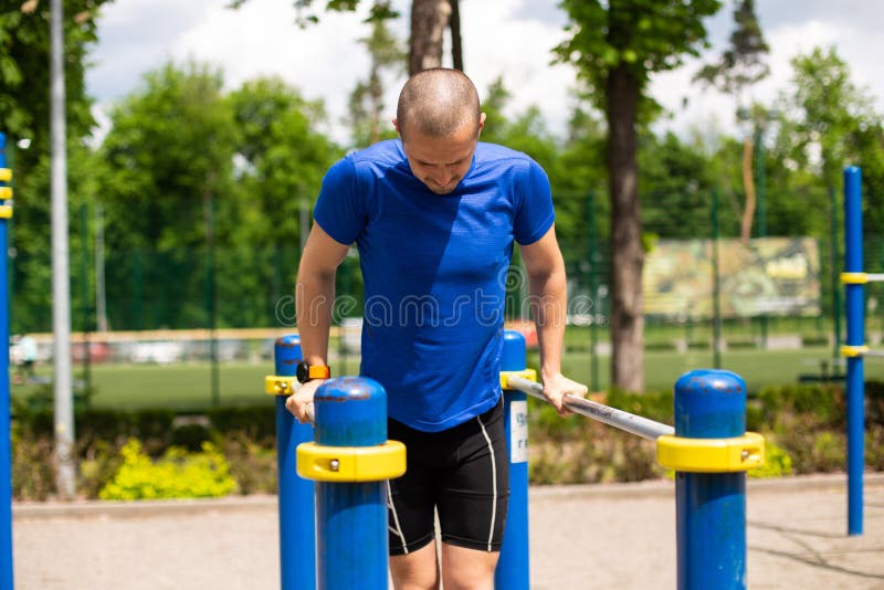 Summer Outdoor Workout Push Ups on Bars Stock Image Image of power