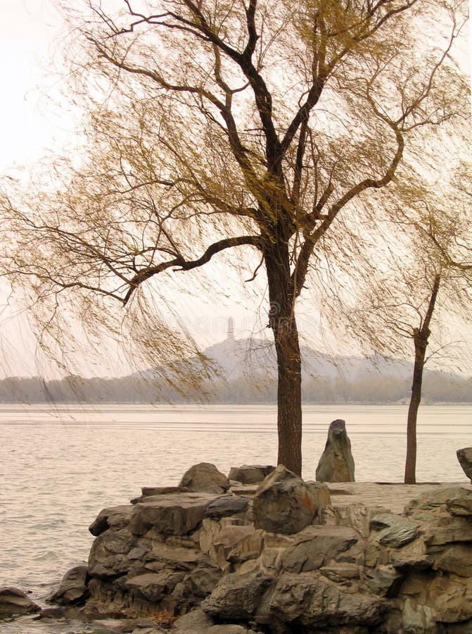 Landscape of the Summer Palace of Beijing, taken in winter. This beautiful park is popular with tourists all year round. Picture show a wind-blown willow tree by the Kun Ming Lake, with a pagoda on the distant hill across the lake. This lake is a manmade lake, dug by workers. Landscape of the Summer Palace of Beijing, taken in winter. This beautiful park is popular with tourists all year round. Picture show a wind-blown willow tree by the Kun Ming Lake, with a pagoda on the distant hill across the lake. This lake is a manmade lake, dug by workers.