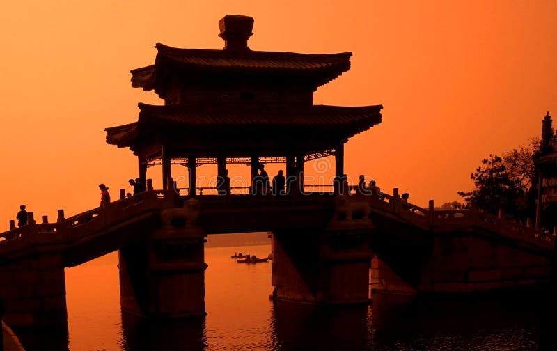 Sunset over bridge in Summer Palace, Beijing, China. Sunset over bridge in Summer Palace, Beijing, China.