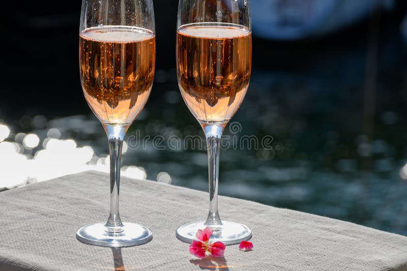 Summer Party, Drinking of French Brut Rose Champagne Sparkling Wine in ...