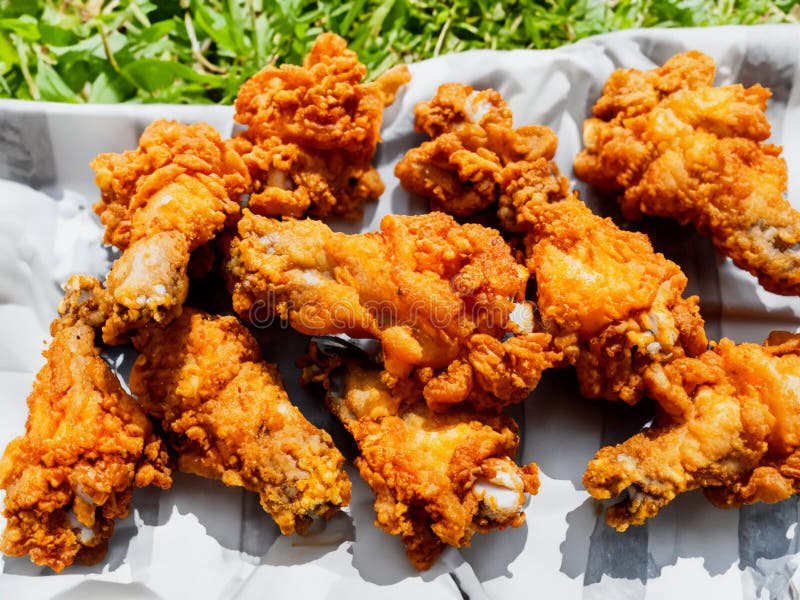 Summer Picnic Crispy Hot Wings Drumstick Fried Chicken Stock Photo