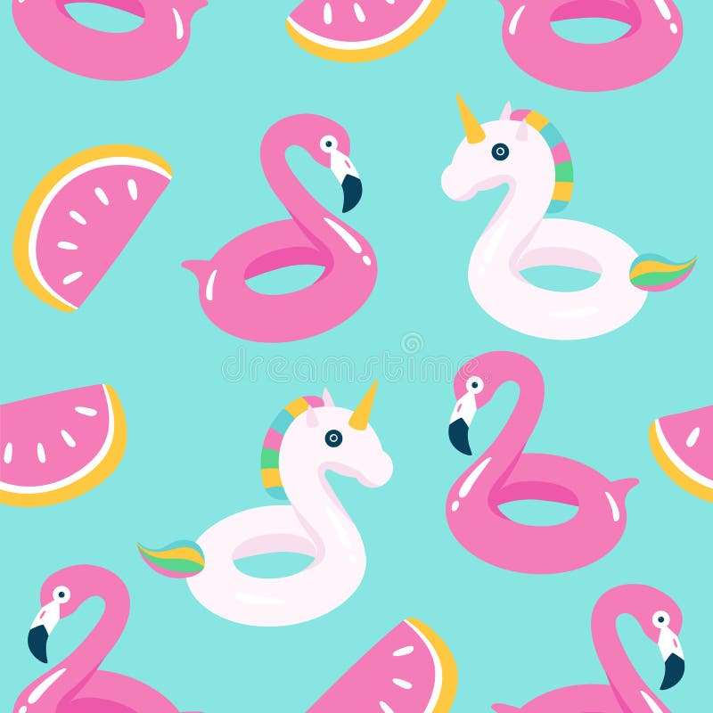 Summer pool floating with flamingo and unicorn. Seamless pattern. royalty free illustration Summer pool floating with flamingo and unicorn. Seamless pattern. royalty free illustration