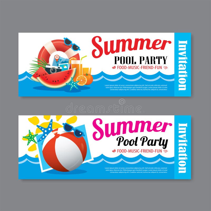 Summer pool party invitation ticket background