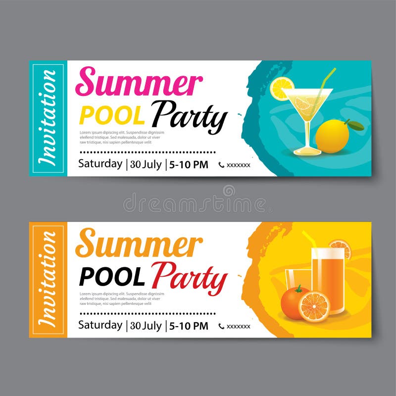 Summer Pool Party Ticket Template Stock Vector Illustration Of Drink Flat 74953649
