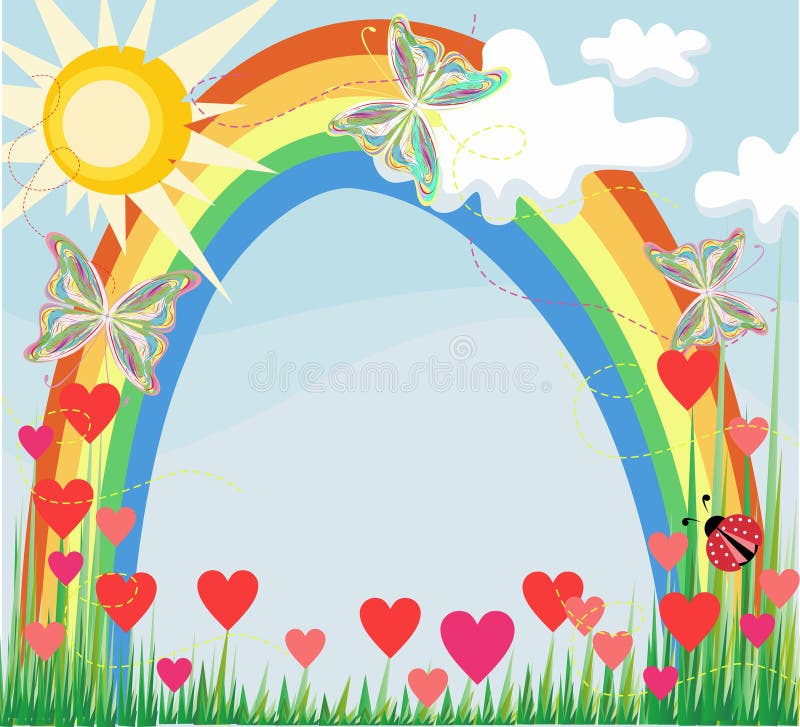 Summer Rainbow and Butterflies Stock Vector - Illustration of cloud ...