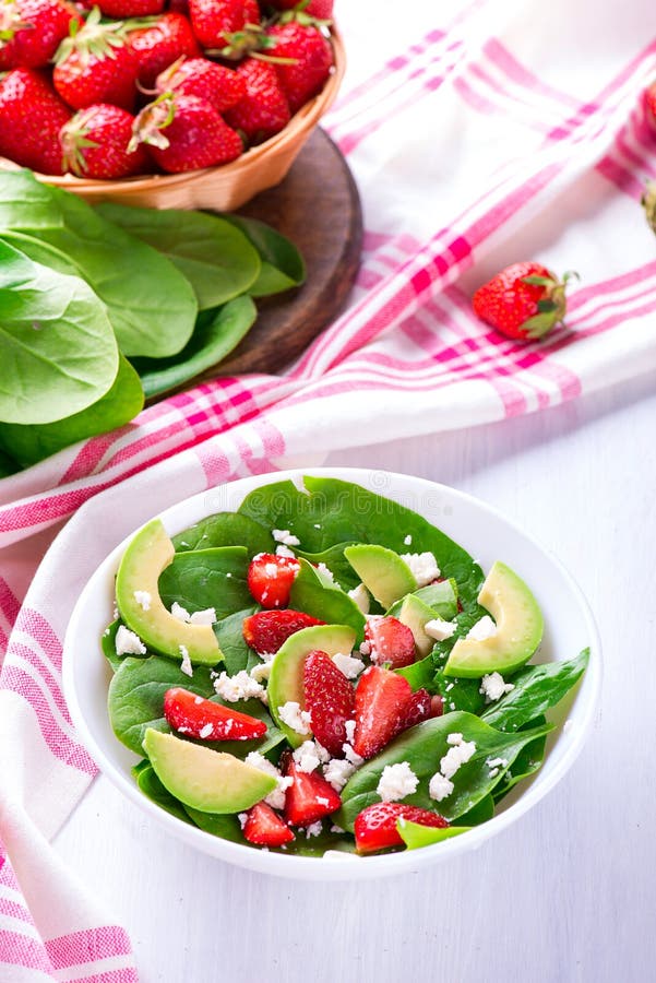 Summer Salad with Strawberry, Avocado and Spinach Stock Image - Image