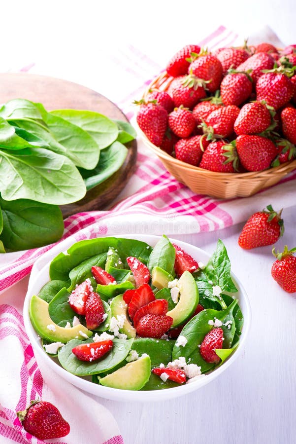 Summer Salad with Strawberry, Avocado and Spinach Stock Image - Image