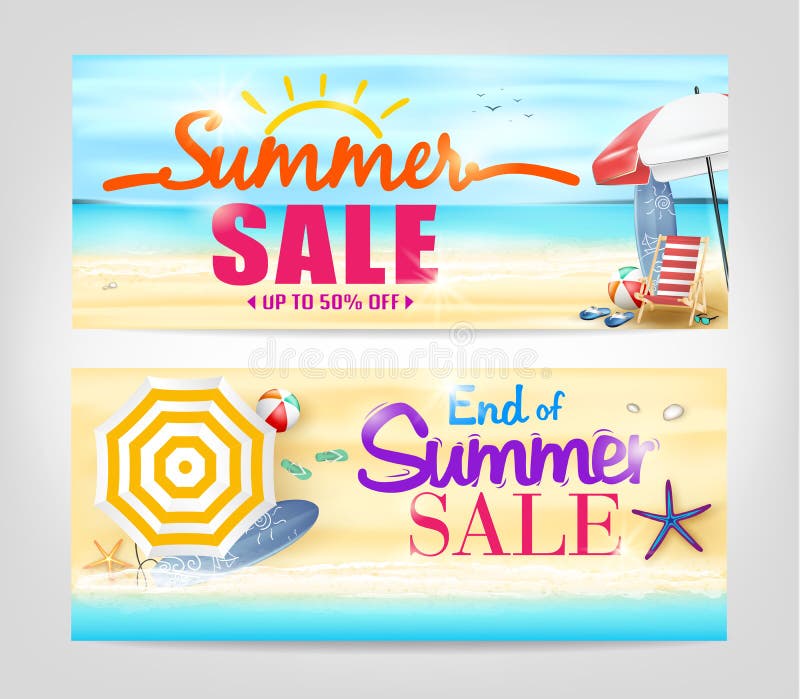 Summer Sale Banners in a beach Background stock illustration Summer Sale Banners in a beach Background stock illustration