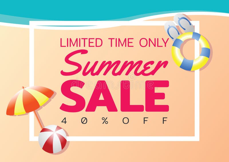 Summer sale offer banner,sea and beach theme with its symbol,modern and fashionable design royalty free illustration Summer sale offer banner,sea and beach theme with its symbol,modern and fashionable design royalty free illustration