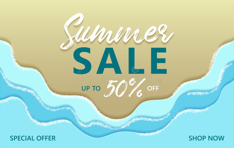Summer sale special offer up to 50 percent off banner stock illustration.