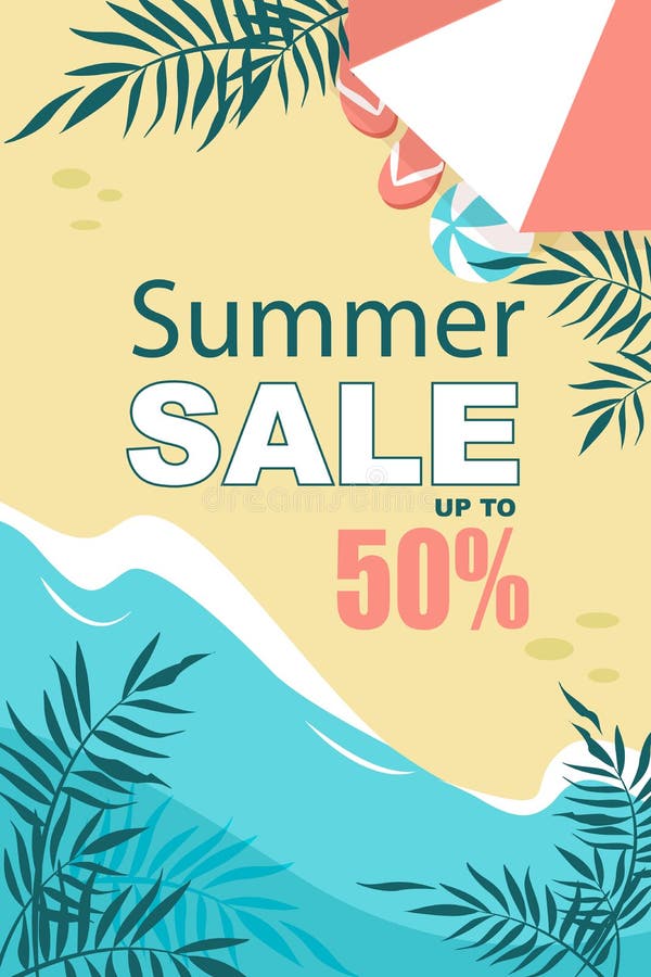 Summer Sale Vertical Banner Sandy Beach Top View