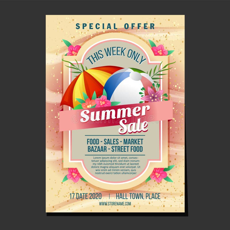 Summer Sales Poster Sand Umbrella Beach Texture Theme Stock Vector