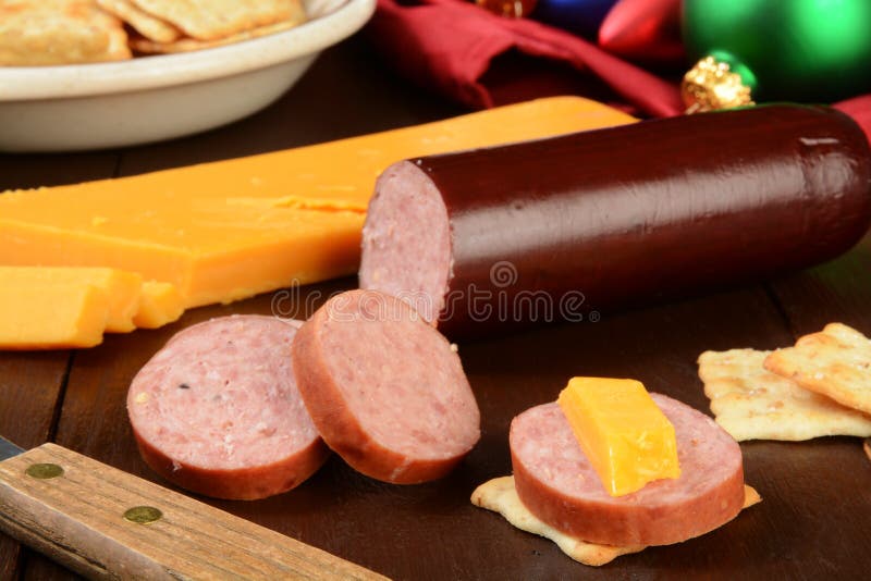 Summer Sausage and Cheese with Crackers Stock Image Image of canape