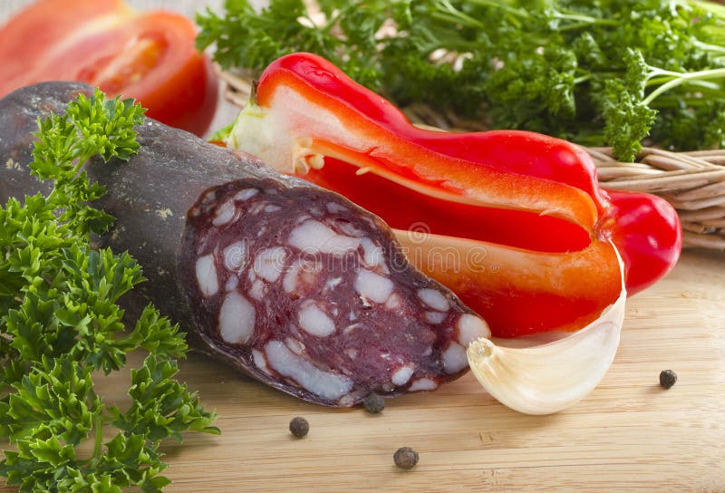 Summer Sausage and Vegetables. Stock Image Image of slice, gourmet