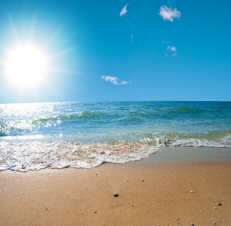 Summer sea landscape with the solar sky