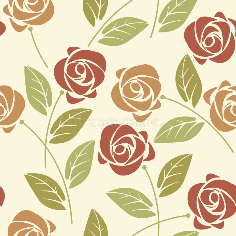 Summer Seamless Pattern with Colorful Roses and Leaves on Ivory Stock ...