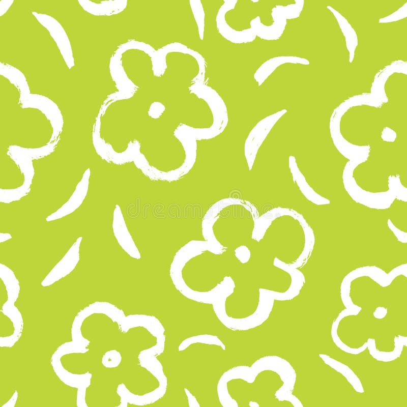 Summer seamless pattern with leaves and flowers in sketchy style