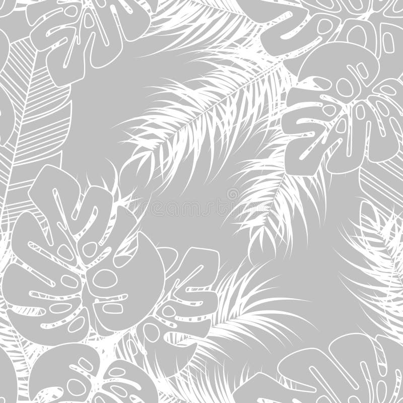 Summer seamless tropical pattern with monstera palm leaves and plants