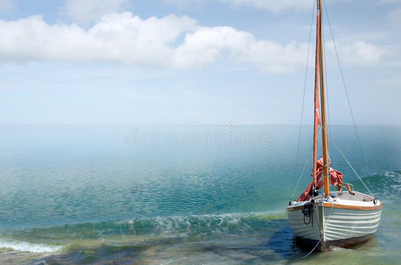 Summer Seaside Background with sailing boat royalty free stock photography Summer Seaside Background with sailing boat royalty free stock photography