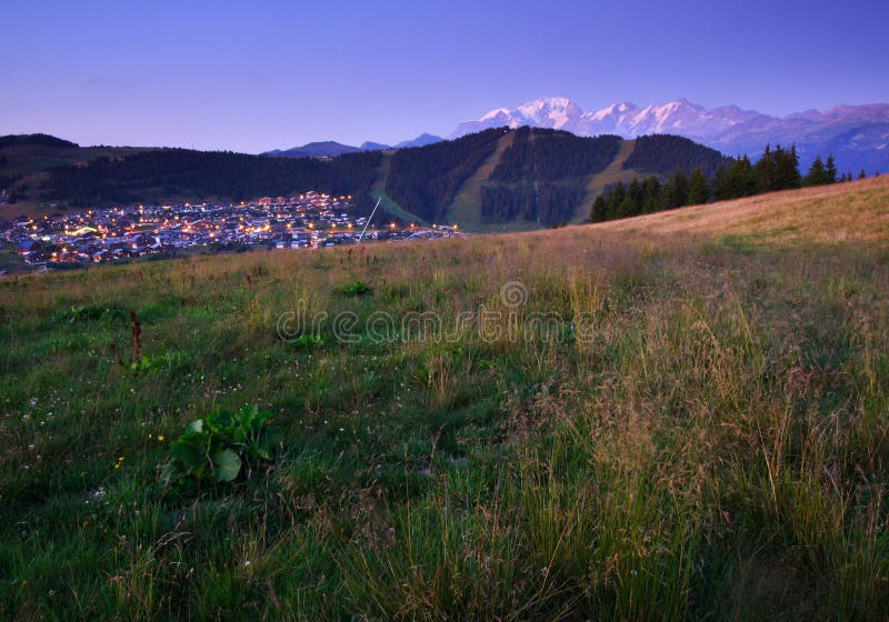 Summer ski resort at night