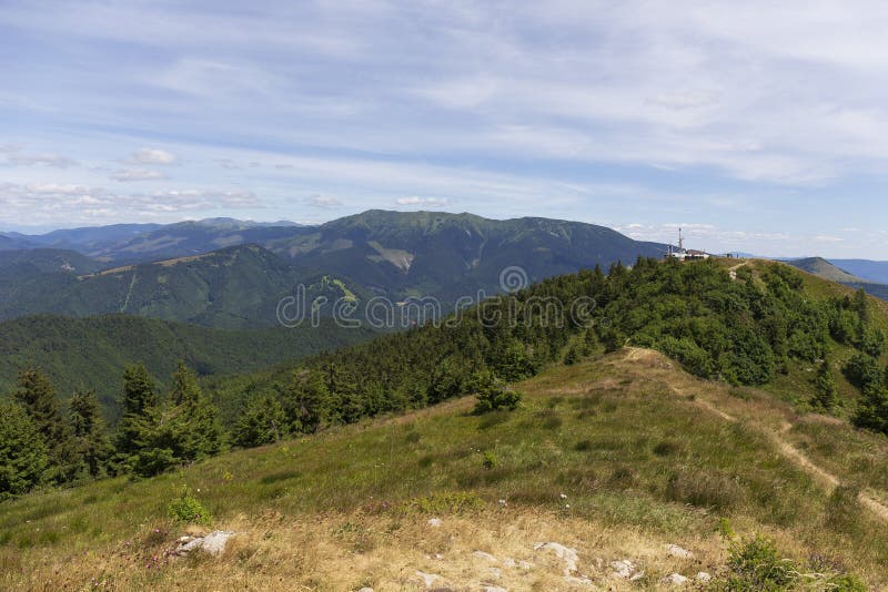 Summer Slovak Mountain Great Fatra, Velka Fatra, peaks Nova Hola 1361 m and Zvolen 1403 m, views from them, Slovakia