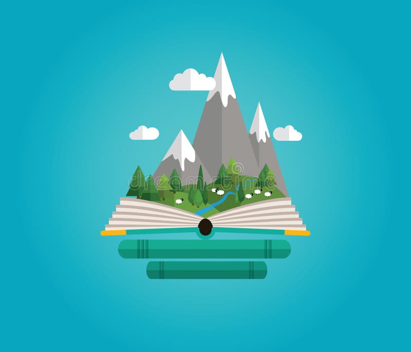 Summer, spring mountains landscape. Fairy tale story royalty free illustration Summer, spring mountains landscape. Fairy tale story royalty free illustration