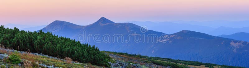 Summer sunrise mountain view Carpathian, Ukraine. Dawn, scenic.