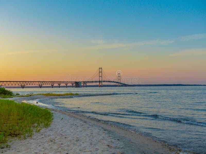 Summer sunset on the Mackinac bridge - Michigan