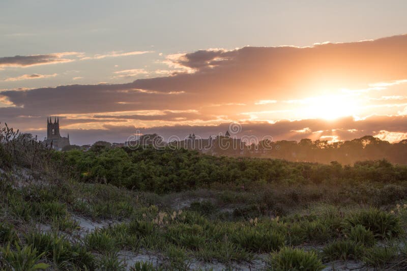 A summer sunset over dune grass in Newport, Rhode Island stock images A summer sunset over dune grass in Newport, Rhode Island stock images