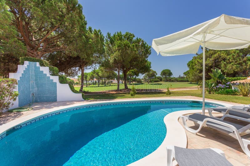 Summer swimming pool in the garden.