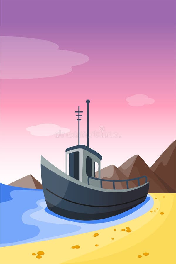 Summer time boat vacation beautiful nature tropical beach landscape of paradise island holidays background coastline lagoon vector illustration. Summer time boat vacation beautiful nature tropical beach landscape of paradise island holidays background coastline lagoon vector illustration.