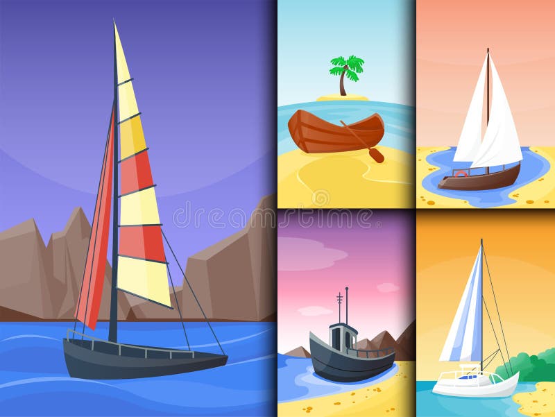 Summer time boat vacation beautiful nature tropical beach landscape of paradise island holidays background coastline lagoon vector illustration. Summer time boat vacation beautiful nature tropical beach landscape of paradise island holidays background coastline lagoon vector illustration.