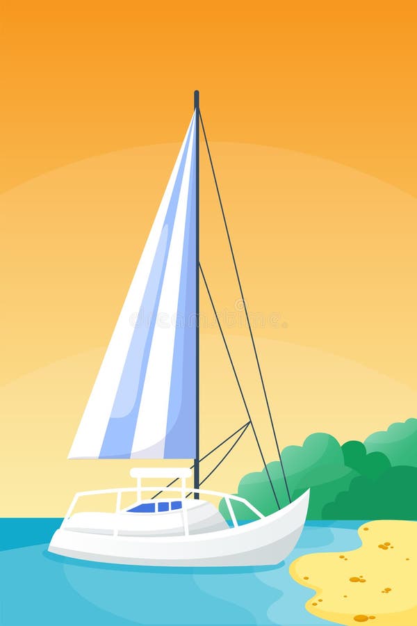 Summer time boat vacation beautiful nature tropical beach landscape of paradise island holidays background coastline lagoon vector illustration. Summer time boat vacation beautiful nature tropical beach landscape of paradise island holidays background coastline lagoon vector illustration.