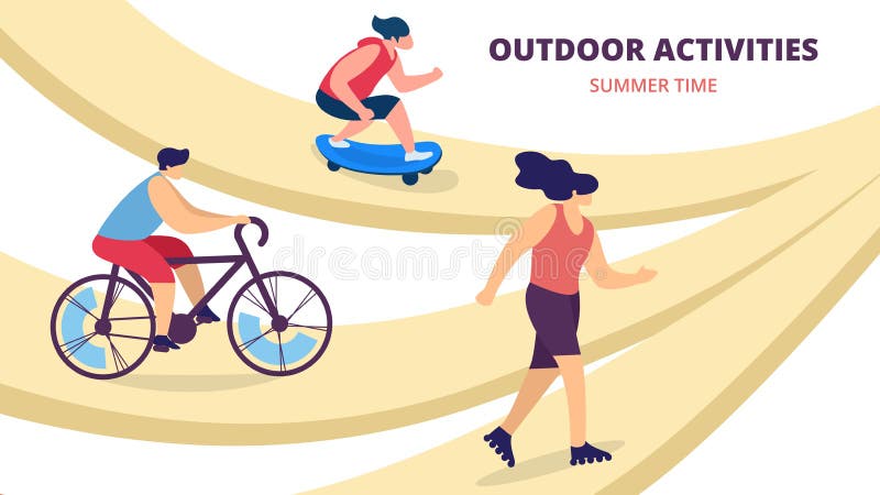 Summer Time Outdoors Activities, Teenagers Sport royalty free illustration Summer Time Outdoors Activities, Teenagers Sport royalty free illustration