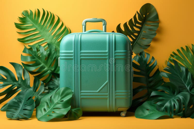 Summer Travel Suitcase with Tropical Green Leaves. Generative Ai Stock ...