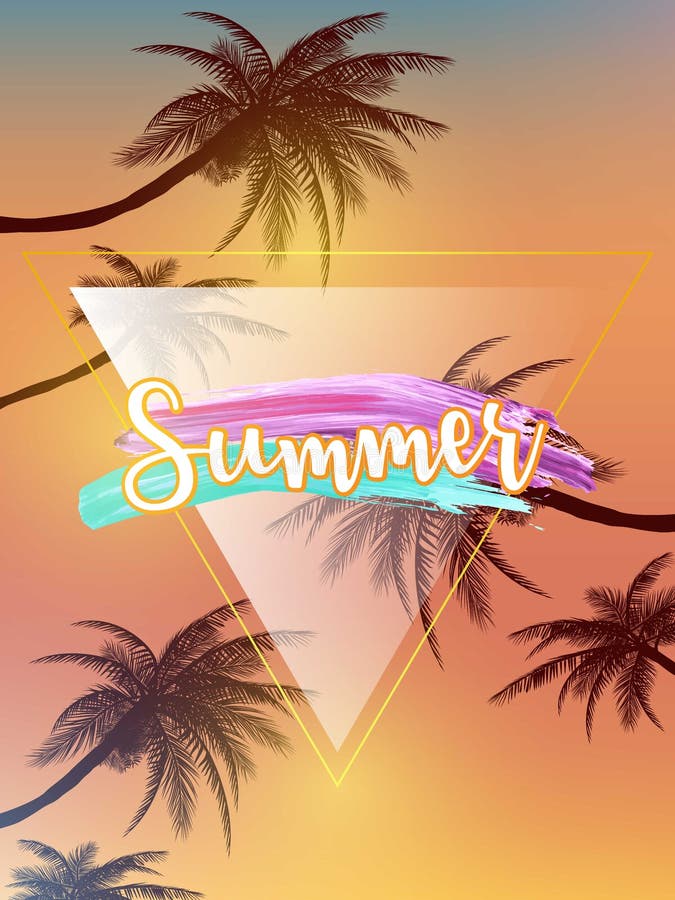 Summer Tropical Backgrounds with Palms, Sky and Sunset. Summer Poster ...
